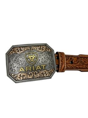 Ariat A1042208 Men’s 36 Tooled Leather Western Belt Large Logo Buckle